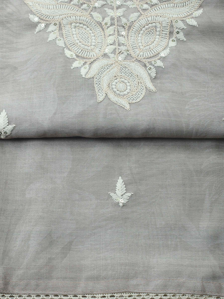 Beige Embroidery Cotton Blend Unstitched Dress Material