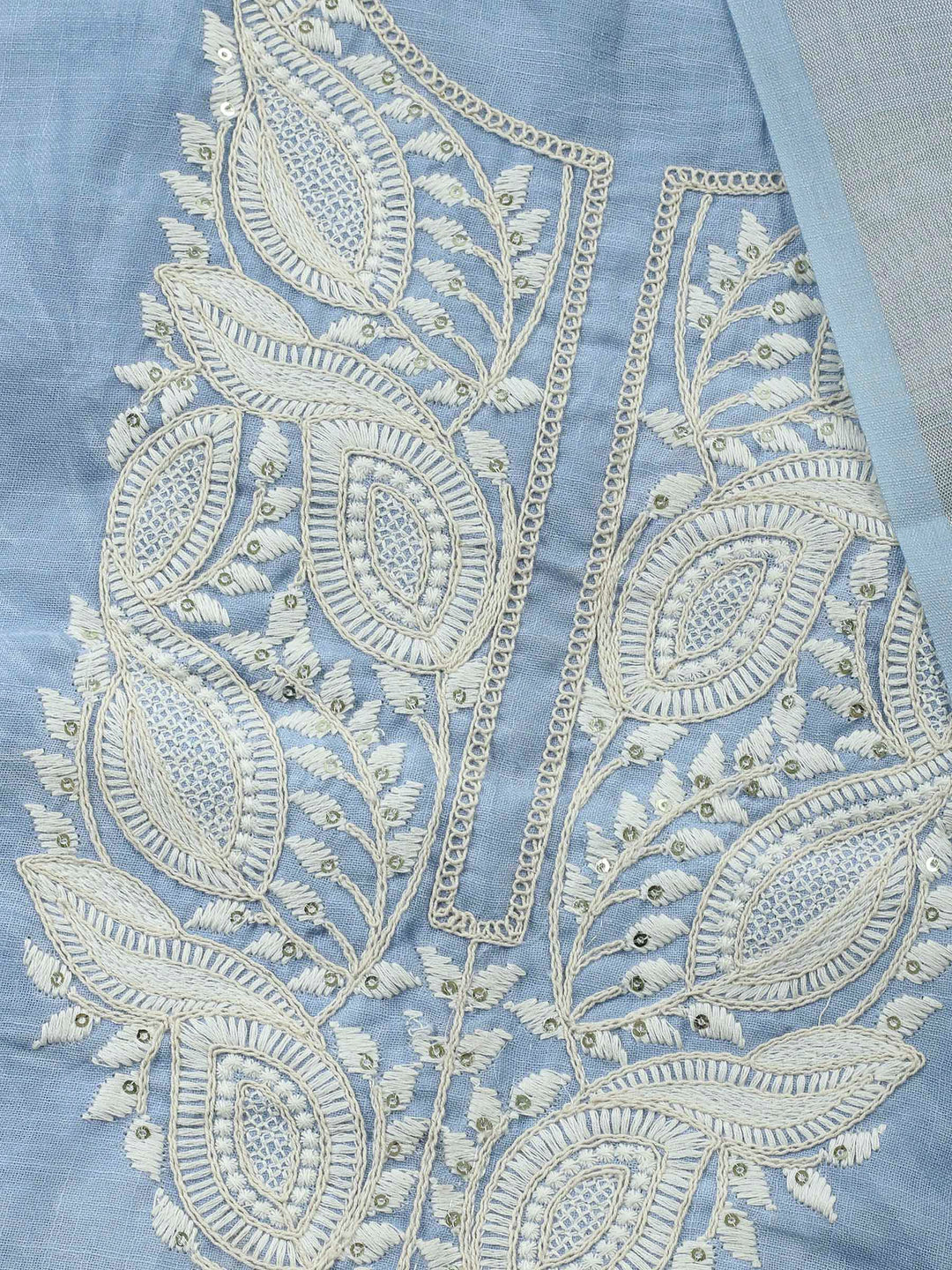 Grey Embroidery Cotton Blend Unstitched Dress Material