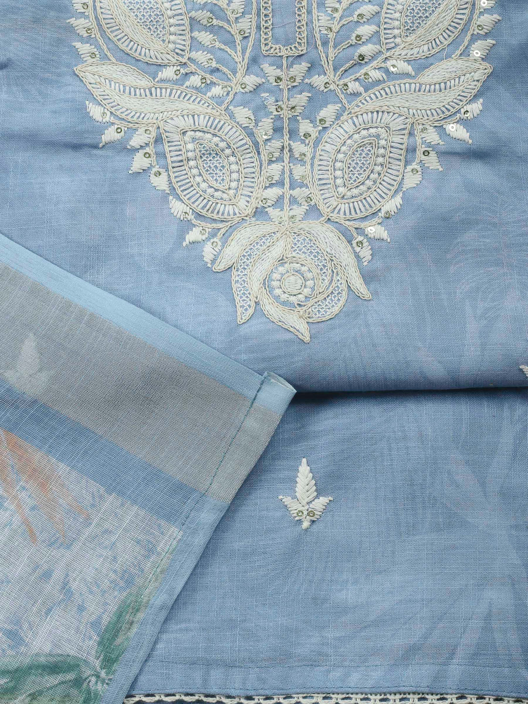Grey Embroidery Cotton Blend Unstitched Dress Material