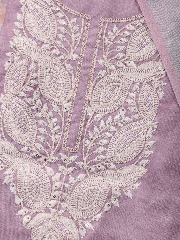 Pink Embroidery Cotton Blend Unstitched Dress Material