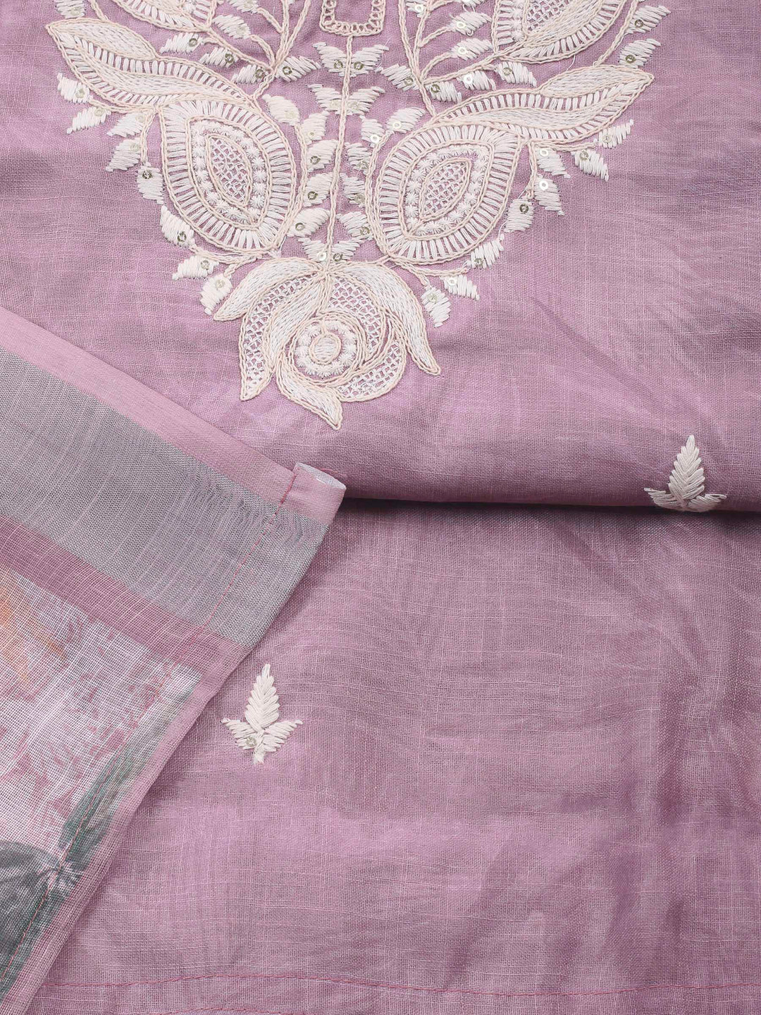 Pink Embroidery Cotton Blend Unstitched Dress Material