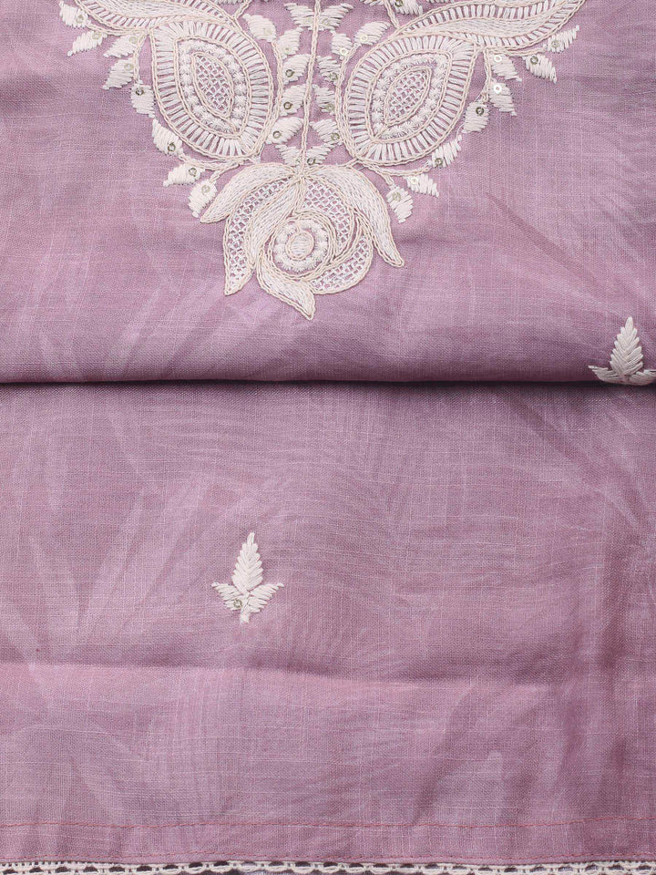 Pink Embroidery Cotton Blend Unstitched Dress Material