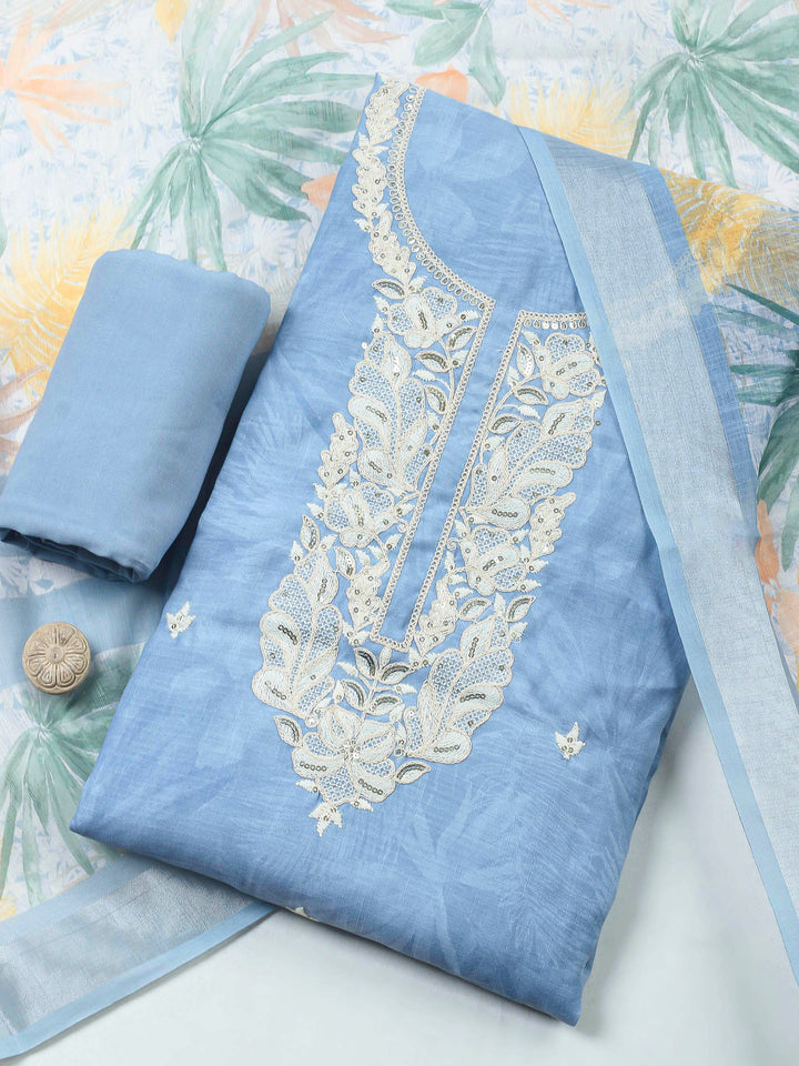 Grey Embroidery Cotton Blend Unstitched Dress Material