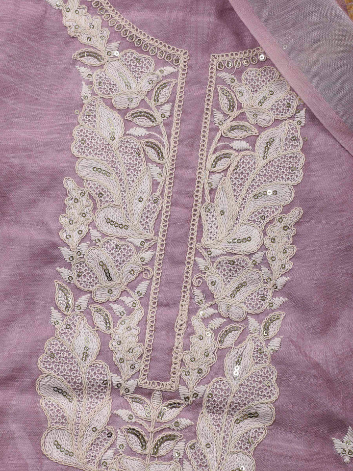 Pink Embroidery Cotton Blend Unstitched Dress Material