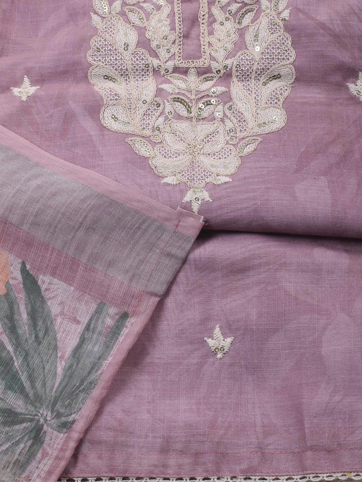 Pink Embroidery Cotton Blend Unstitched Dress Material