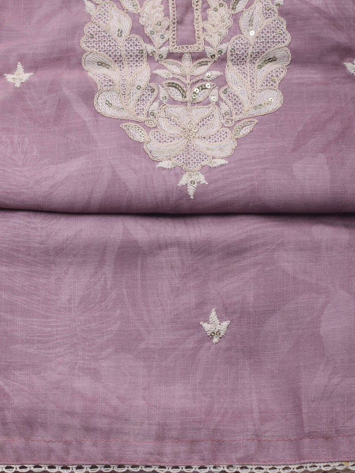 Pink Embroidery Cotton Blend Unstitched Dress Material