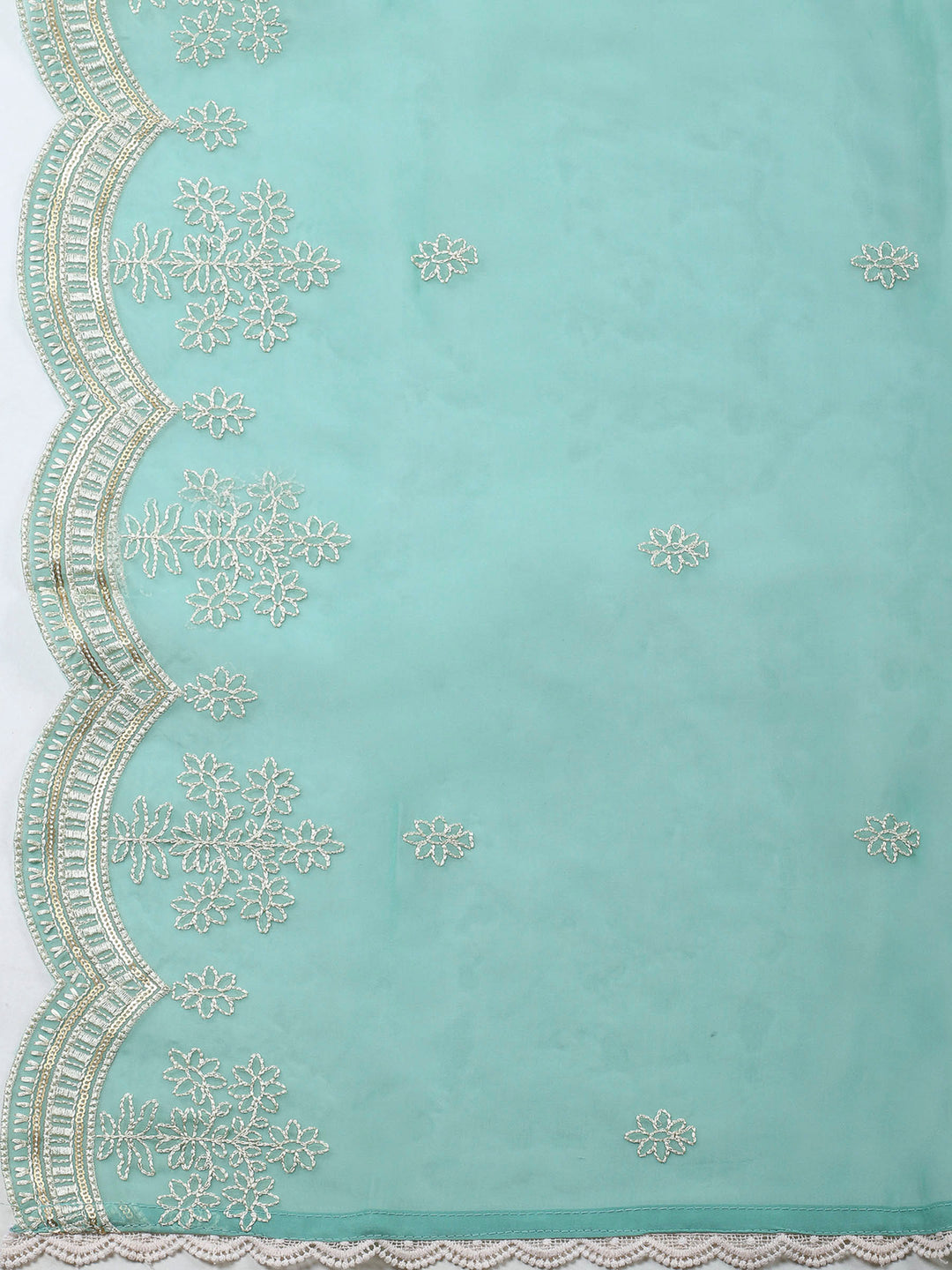 Aqua Green Printed Organza Unstitched Dress Material
