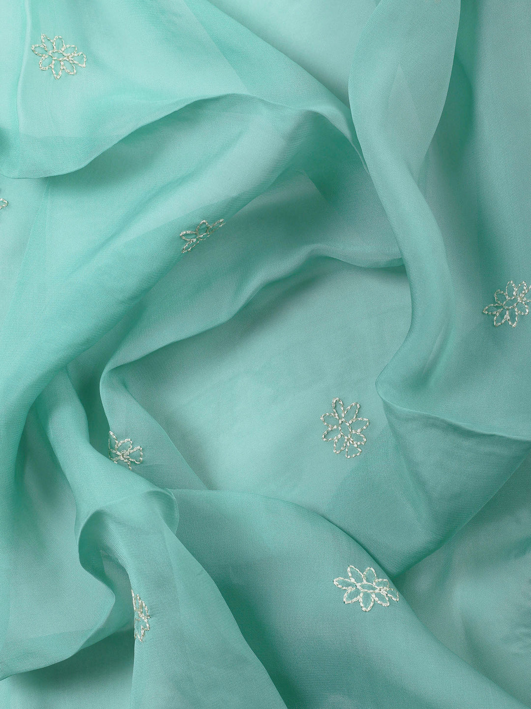 Aqua Green Printed Organza Unstitched Dress Material