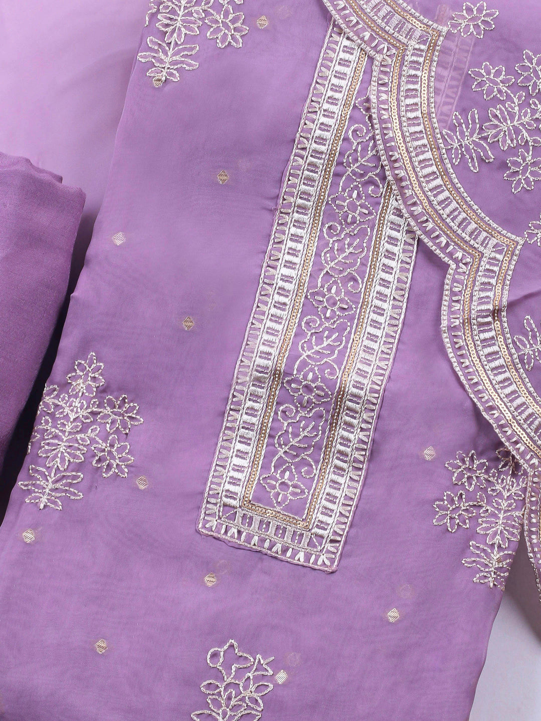 Lavender Printed Organza Unstitched Dress Material