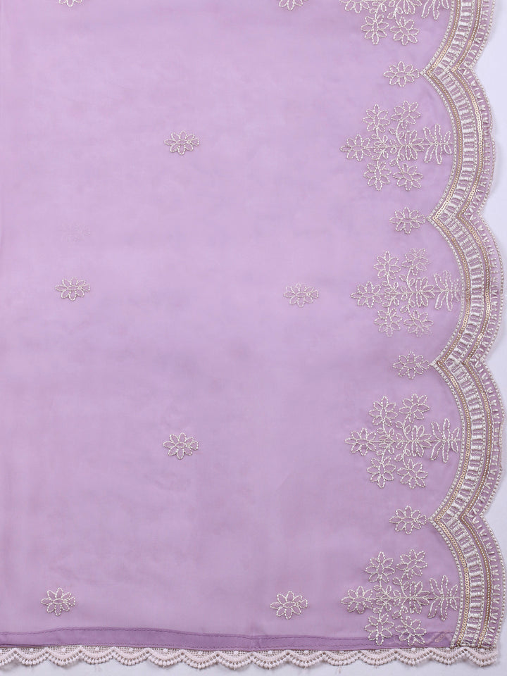 Lavender Printed Organza Unstitched Dress Material