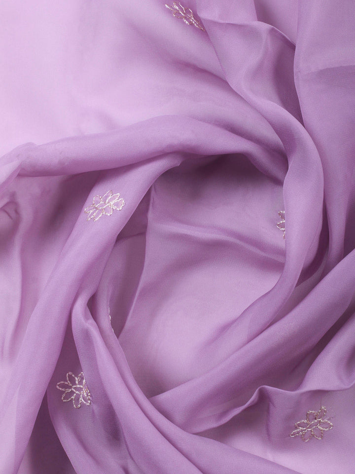 Lavender Printed Organza Unstitched Dress Material