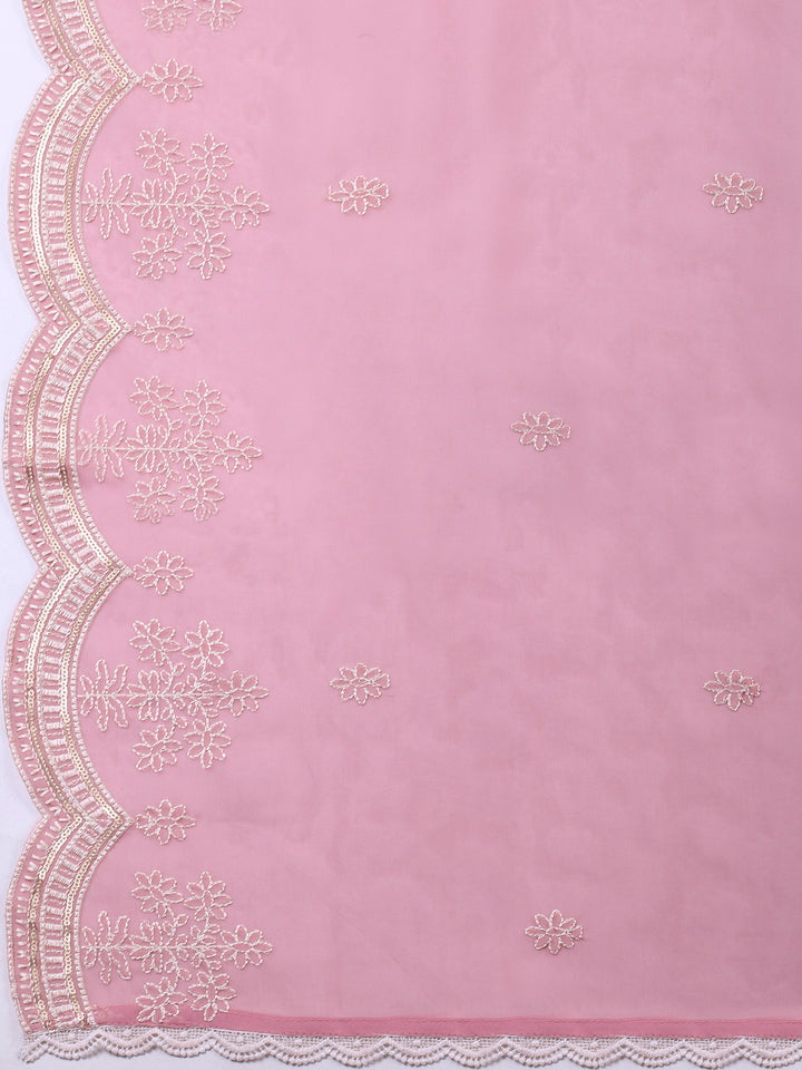 Pink Printed Organza Unstitched Dress Material