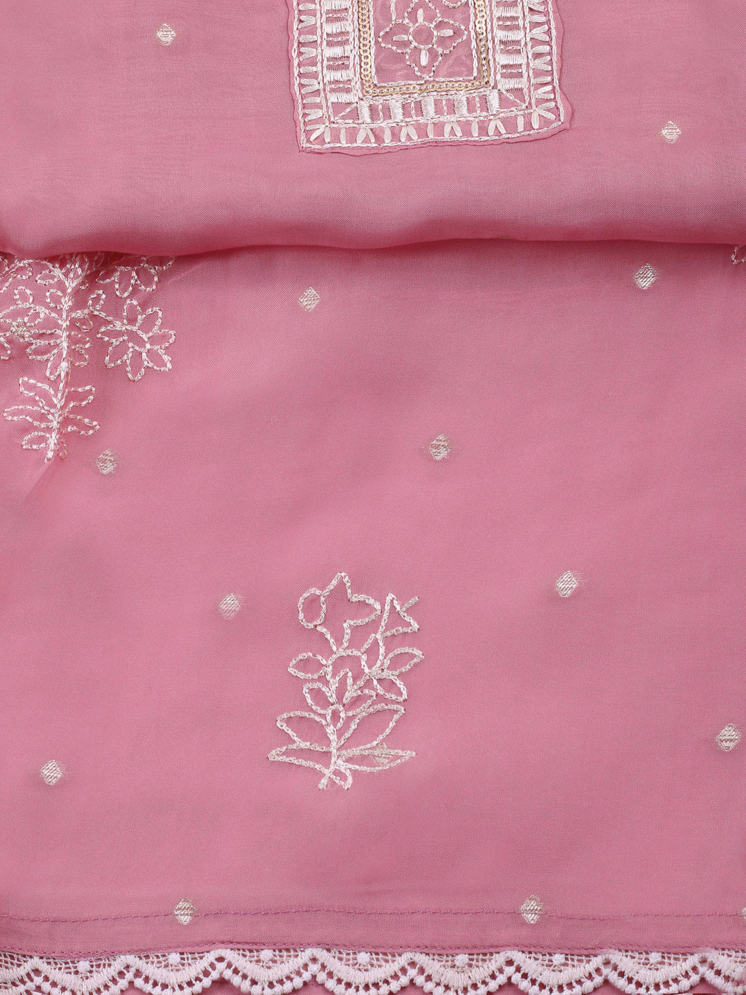 Pink Printed Organza Unstitched Dress Material