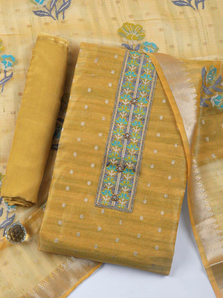 Mustard Printed Tissue Unstitched Dress Material