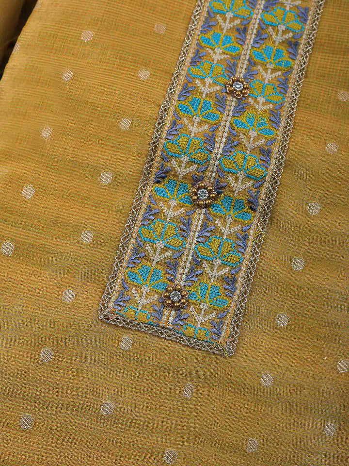 Mustard Printed Tissue Unstitched Dress Material