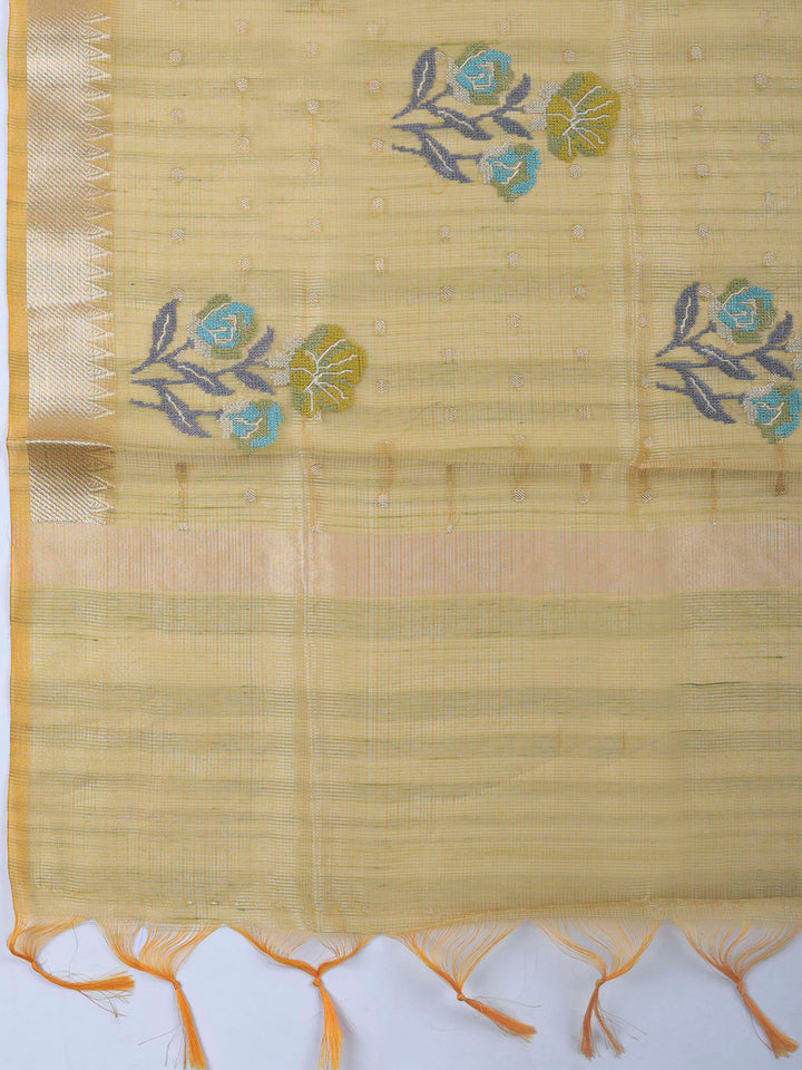 Mustard Printed Tissue Unstitched Dress Material