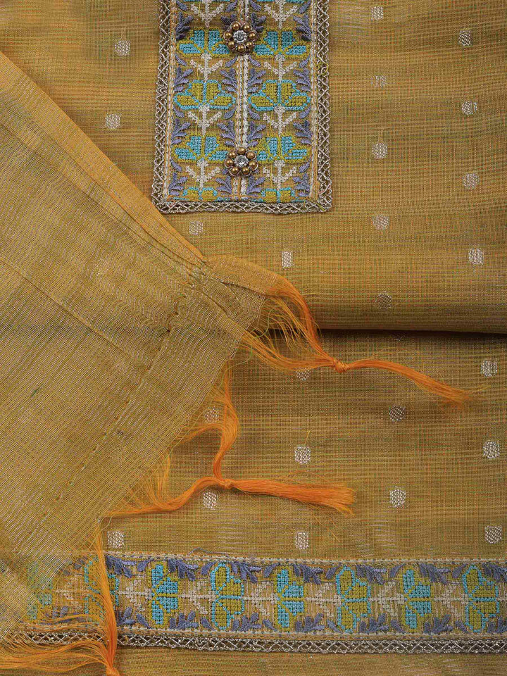 Mustard Printed Tissue Unstitched Dress Material