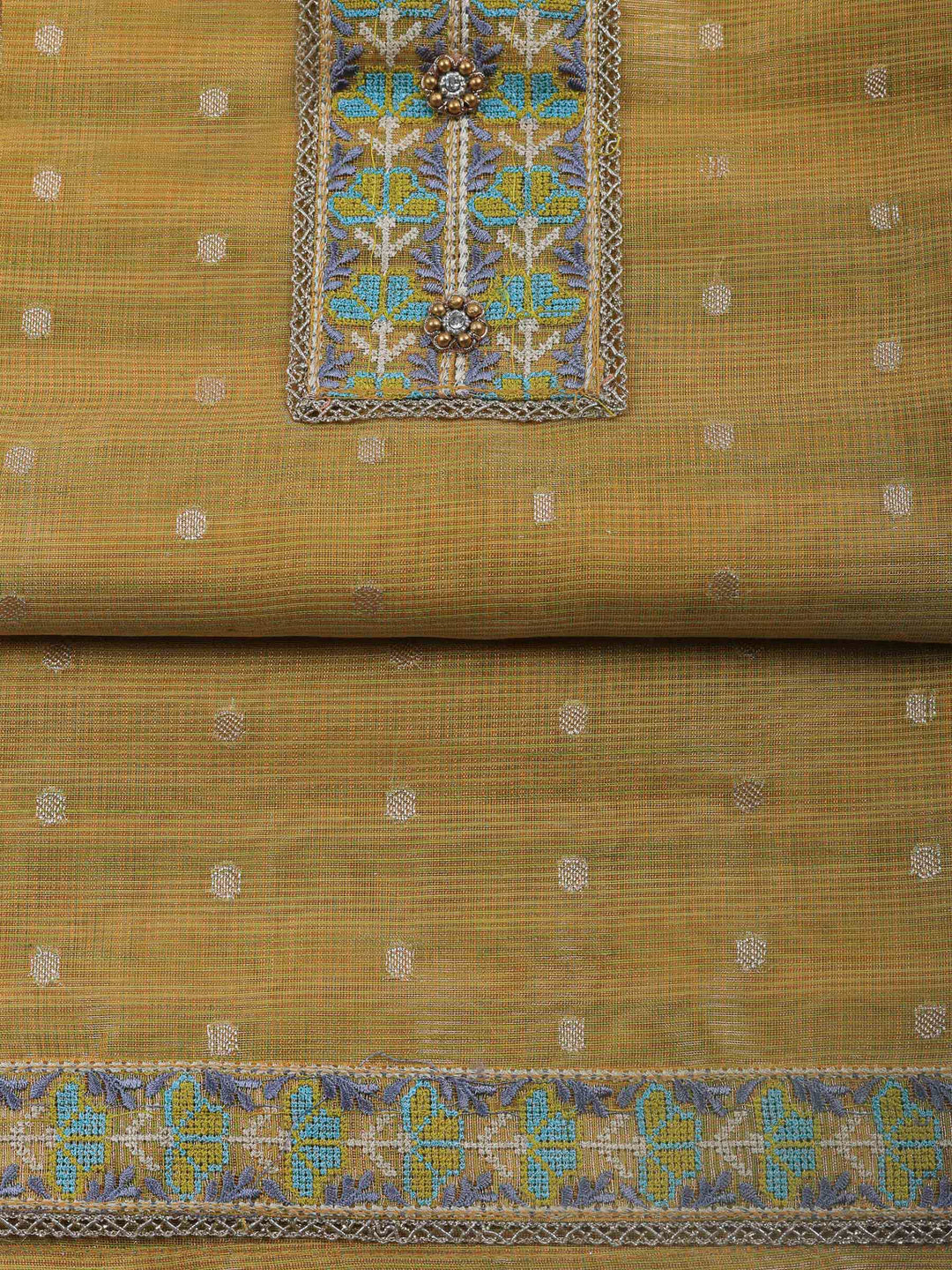 Mustard Printed Tissue Unstitched Dress Material