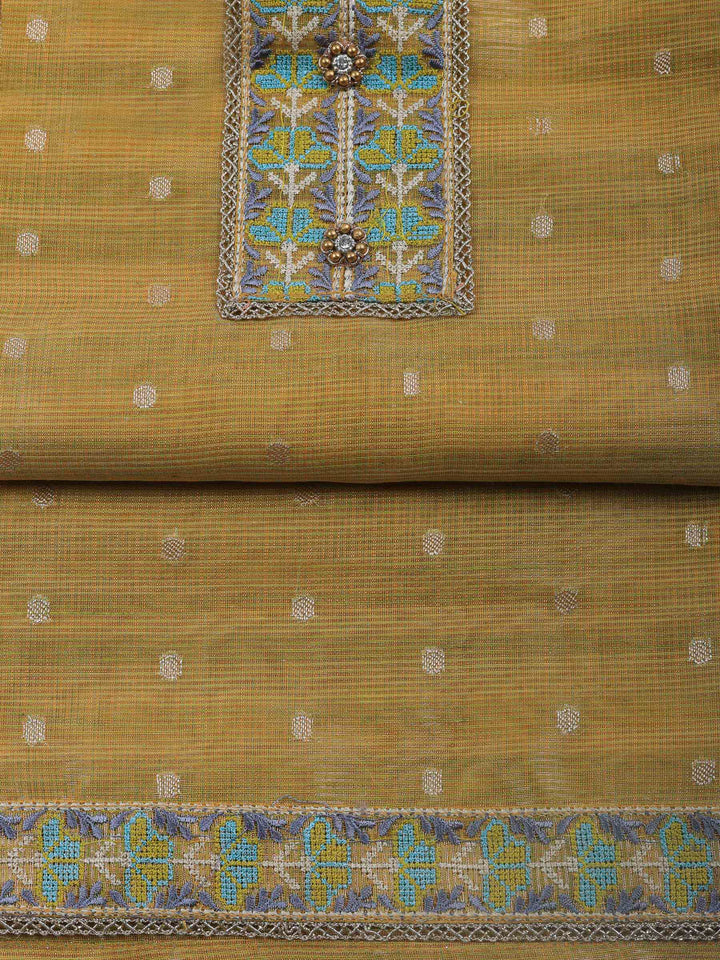 Mustard Printed Tissue Unstitched Dress Material
