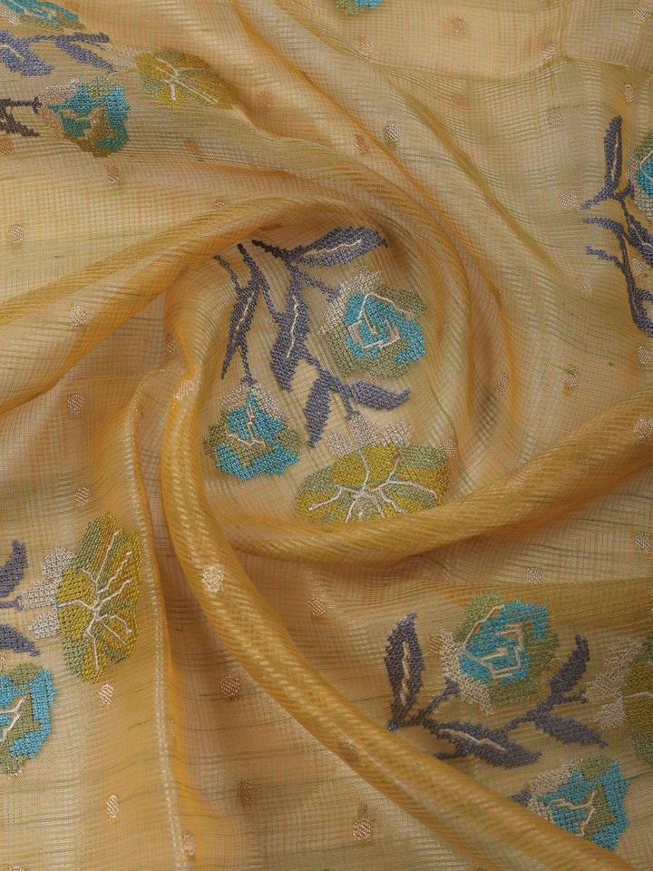 Mustard Printed Tissue Unstitched Dress Material