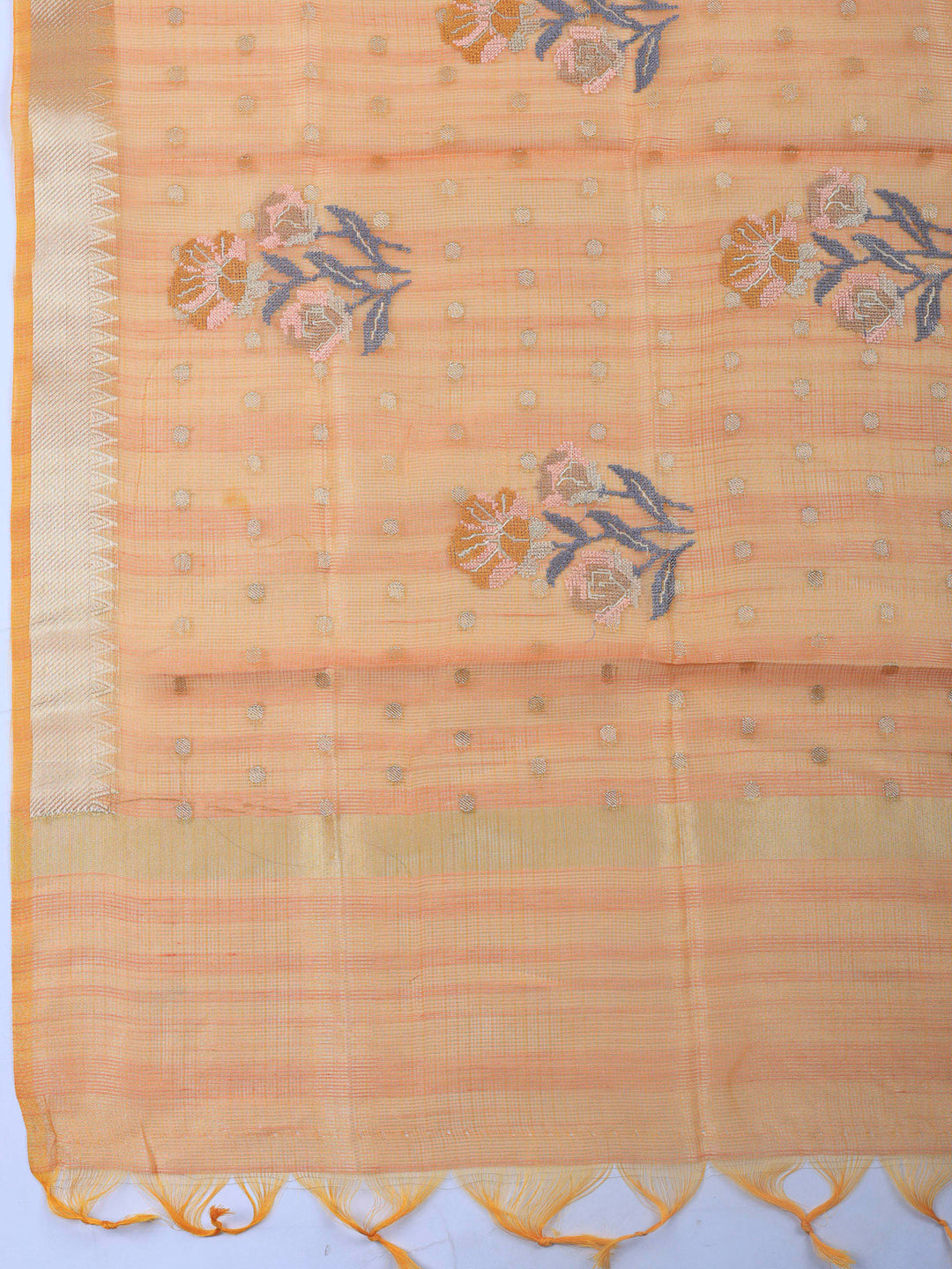 Orange Printed Tissue Unstitched Dress Material