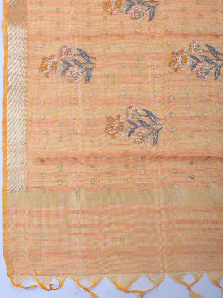 Orange Printed Tissue Unstitched Dress Material