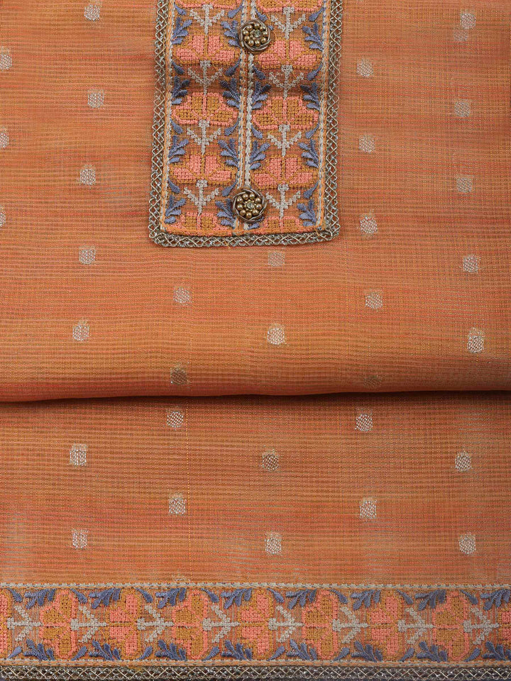 Orange Printed Tissue Unstitched Dress Material