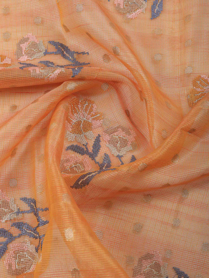 Orange Printed Tissue Unstitched Dress Material