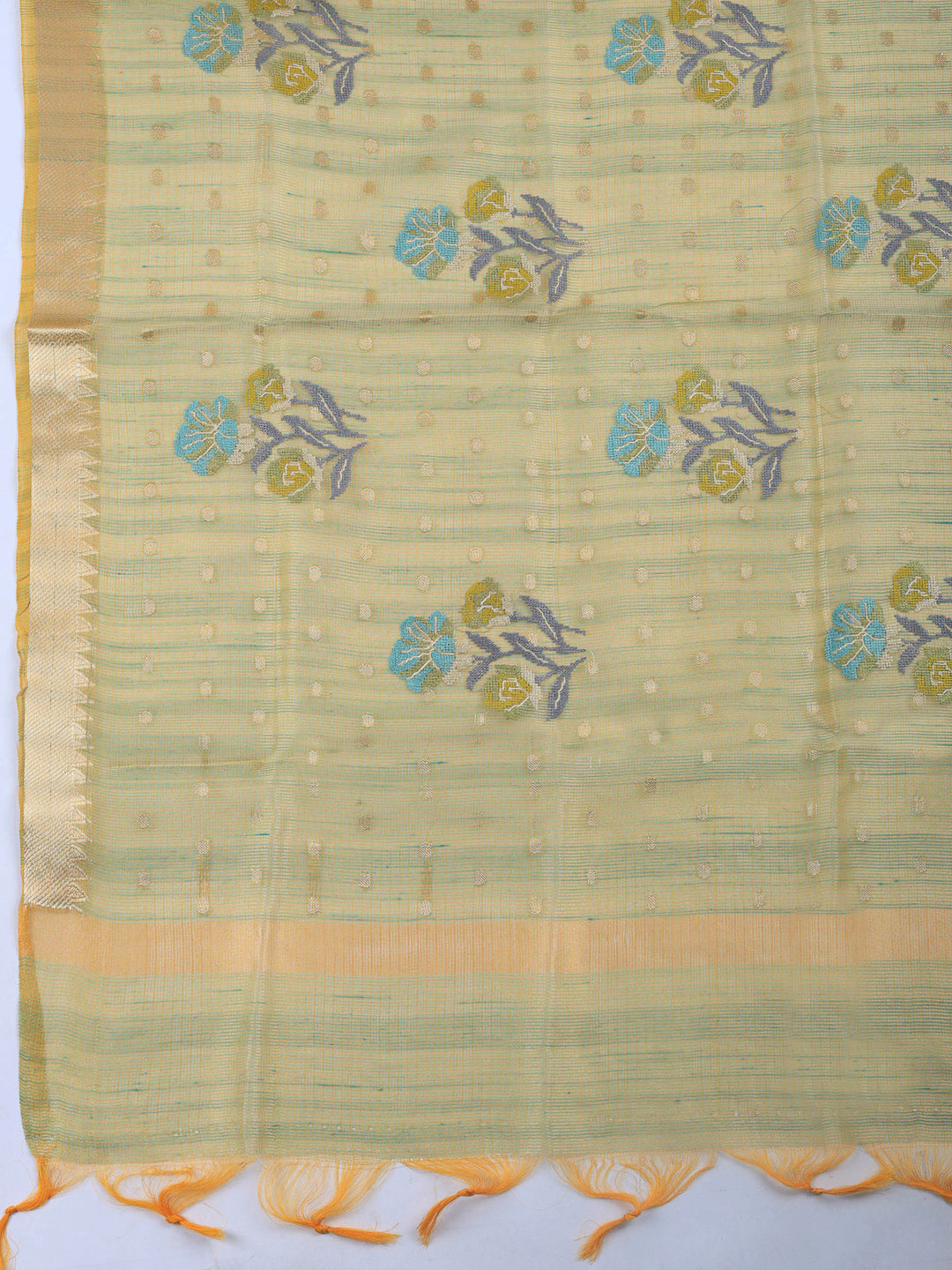 Pista Green Printed Tissue Unstitched Dress Material