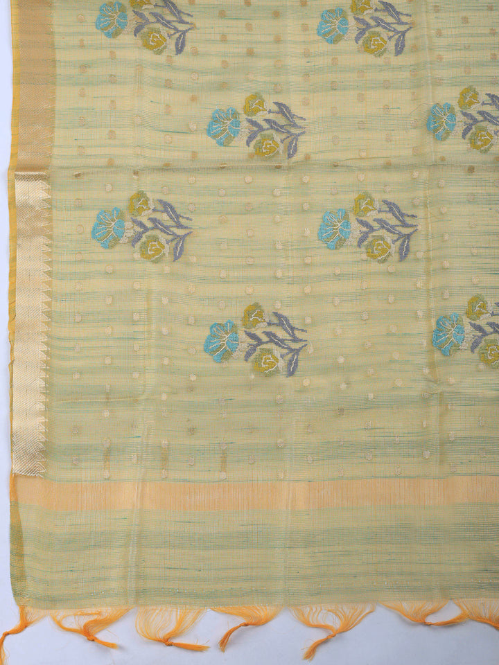 Pista Green Printed Tissue Unstitched Dress Material
