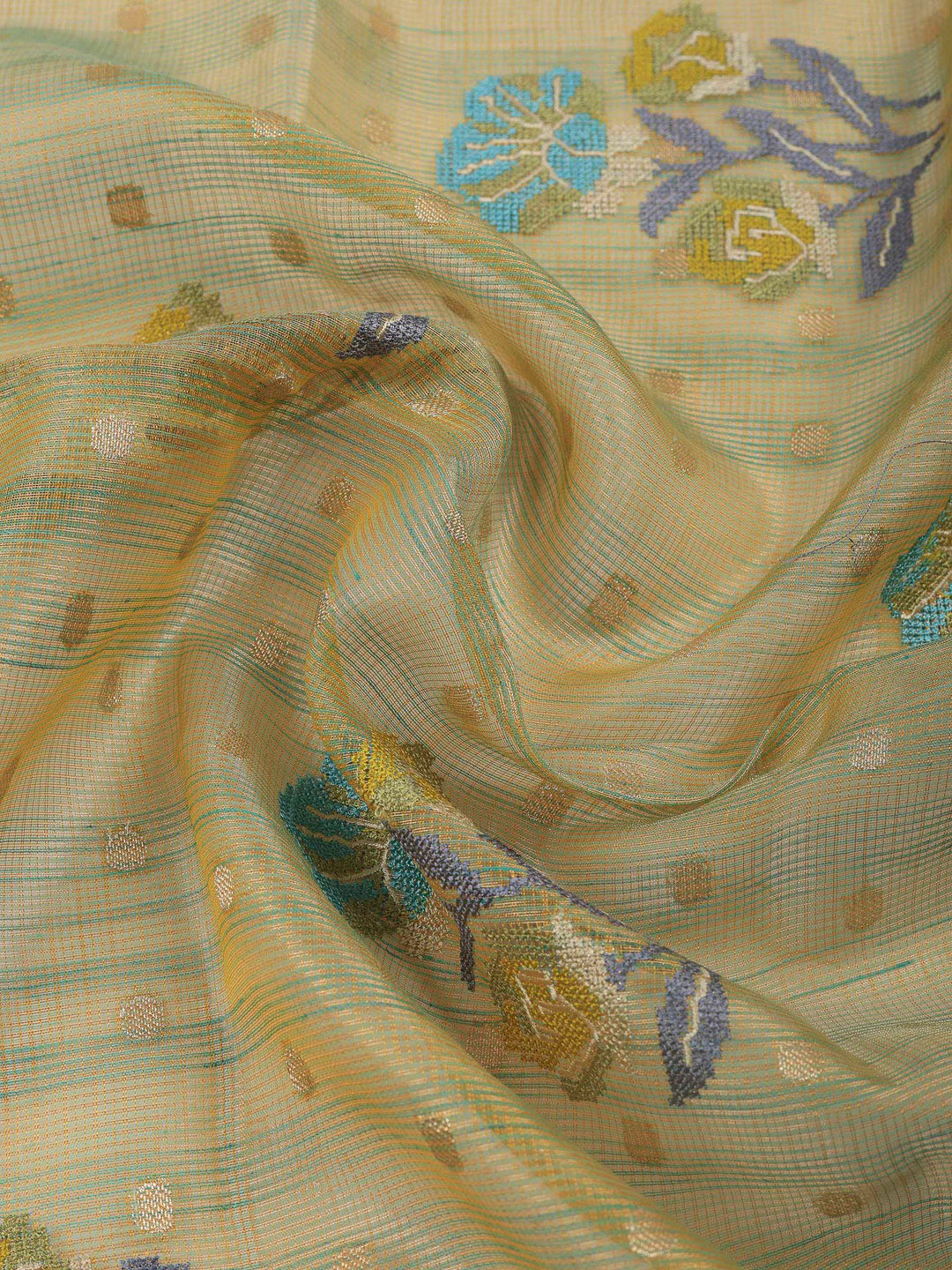 Pista Green Printed Tissue Unstitched Dress Material