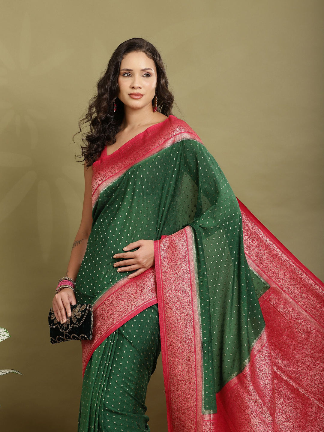 Polka Dot Woven Booti Crepe Saree