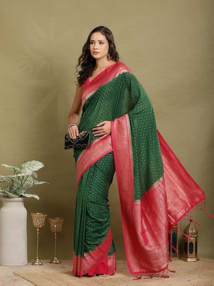 Polka Dot Woven Booti Crepe Saree