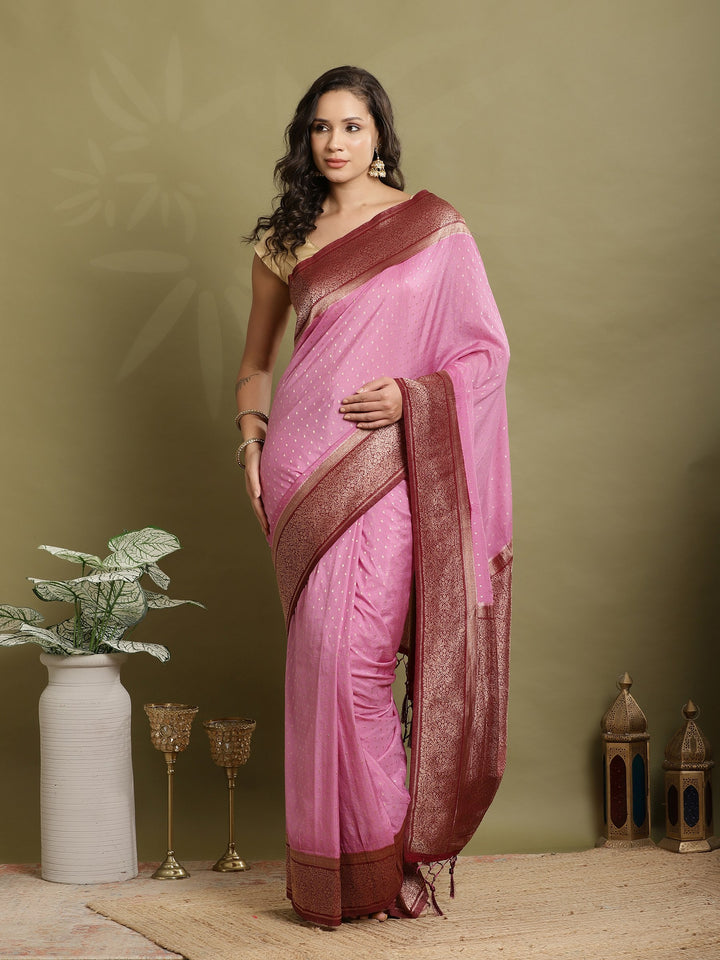 Polka Dot Woven Booti Crepe Saree (Copy)