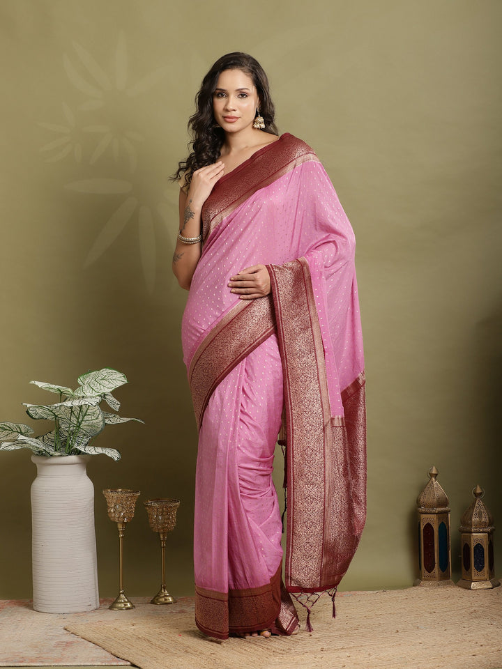 Polka Dot Woven Booti Crepe Saree (Copy)