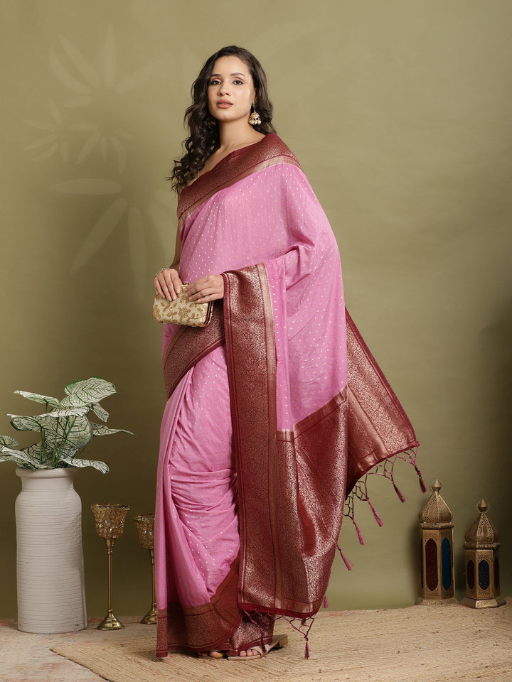 Polka Dot Woven Booti Crepe Saree (Copy)