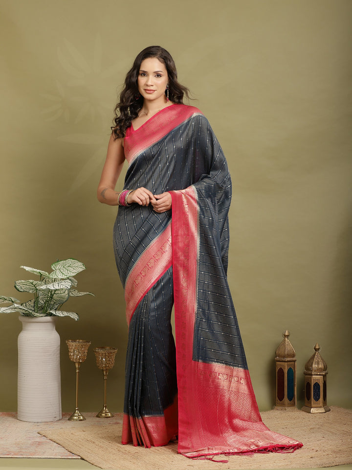 Polka Dot Woven Booti Crepe Saree
