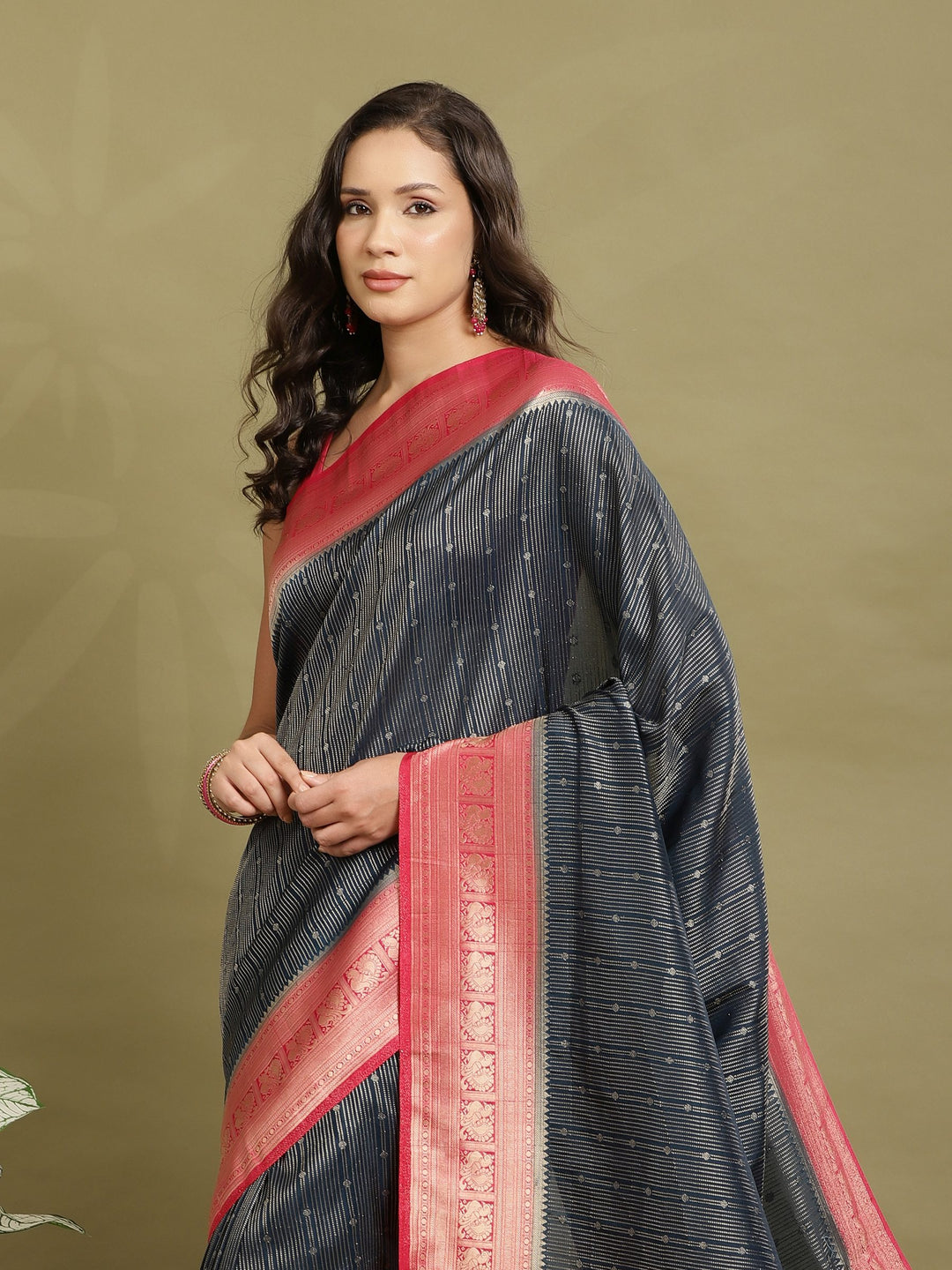 Polka Dot Woven Booti Crepe Saree