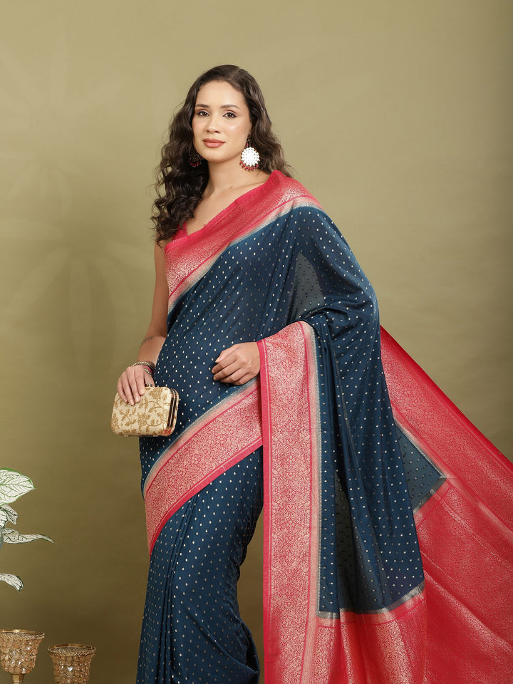 Polka Dot Woven Booti Crepe Saree