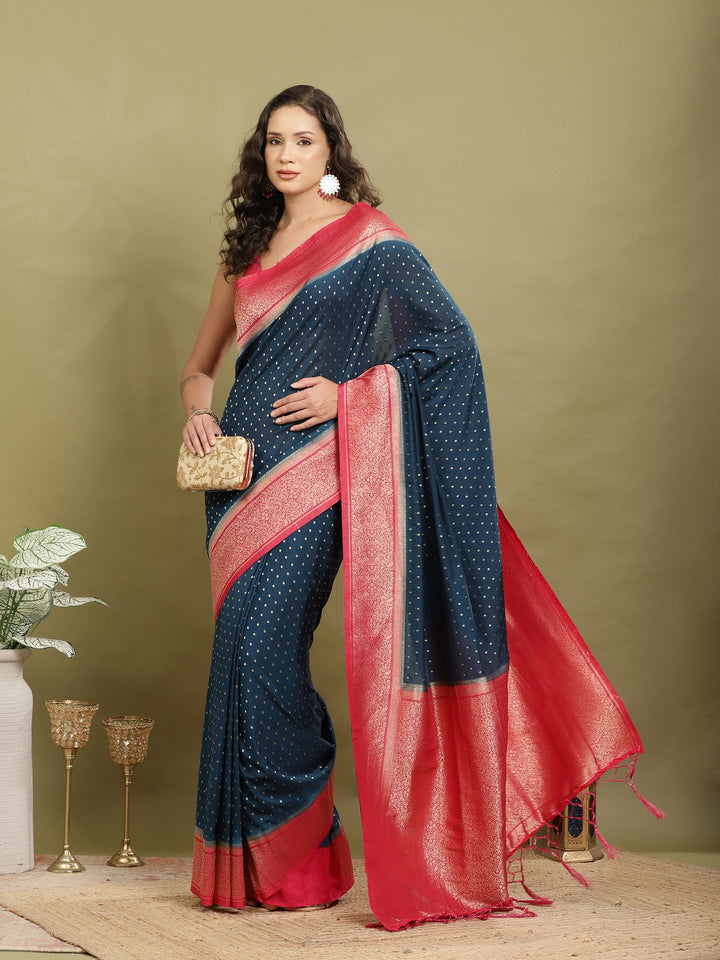 Polka Dot Woven Booti Crepe Saree