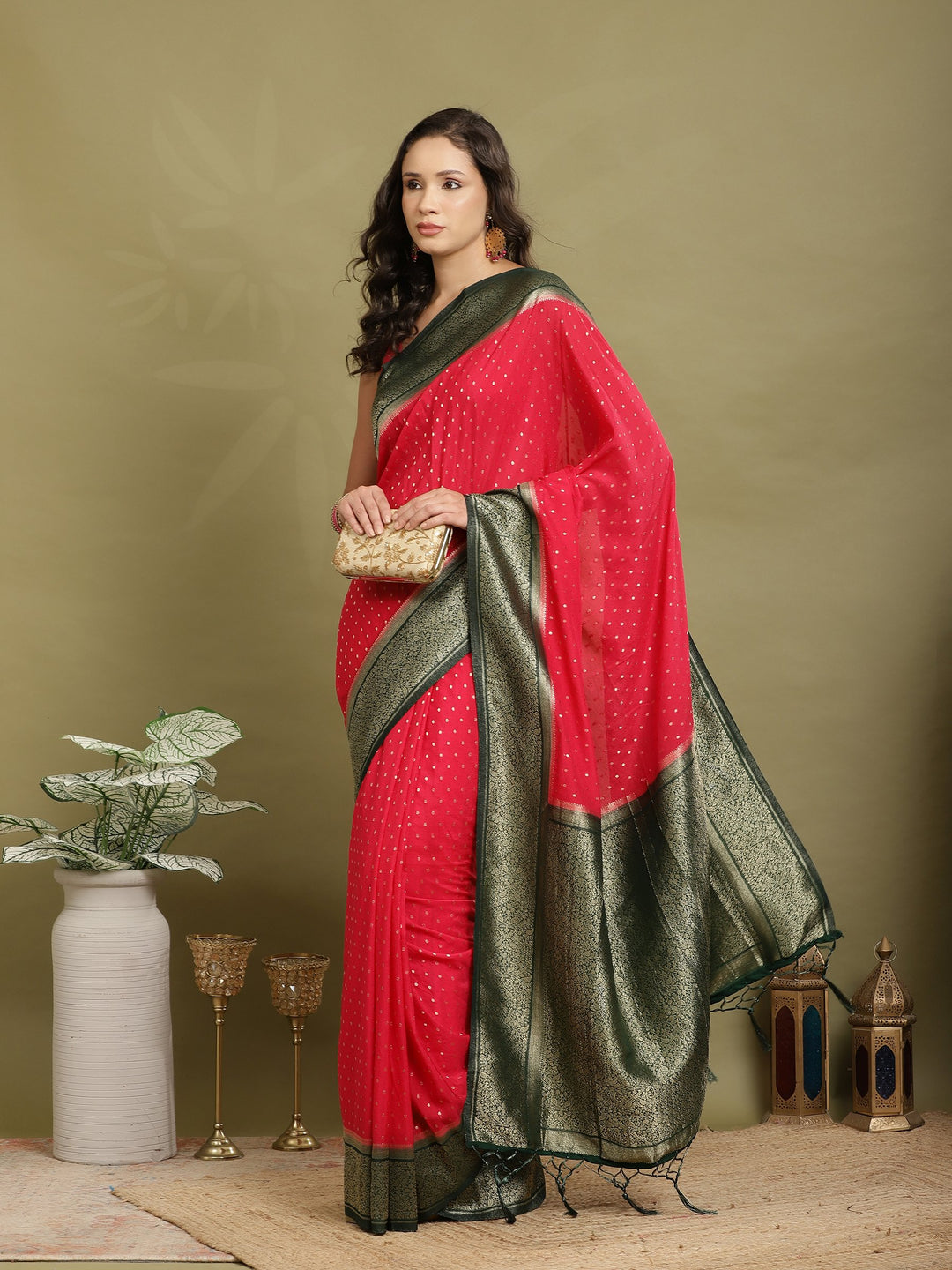 Zari Booti Woven  Crepe Saree