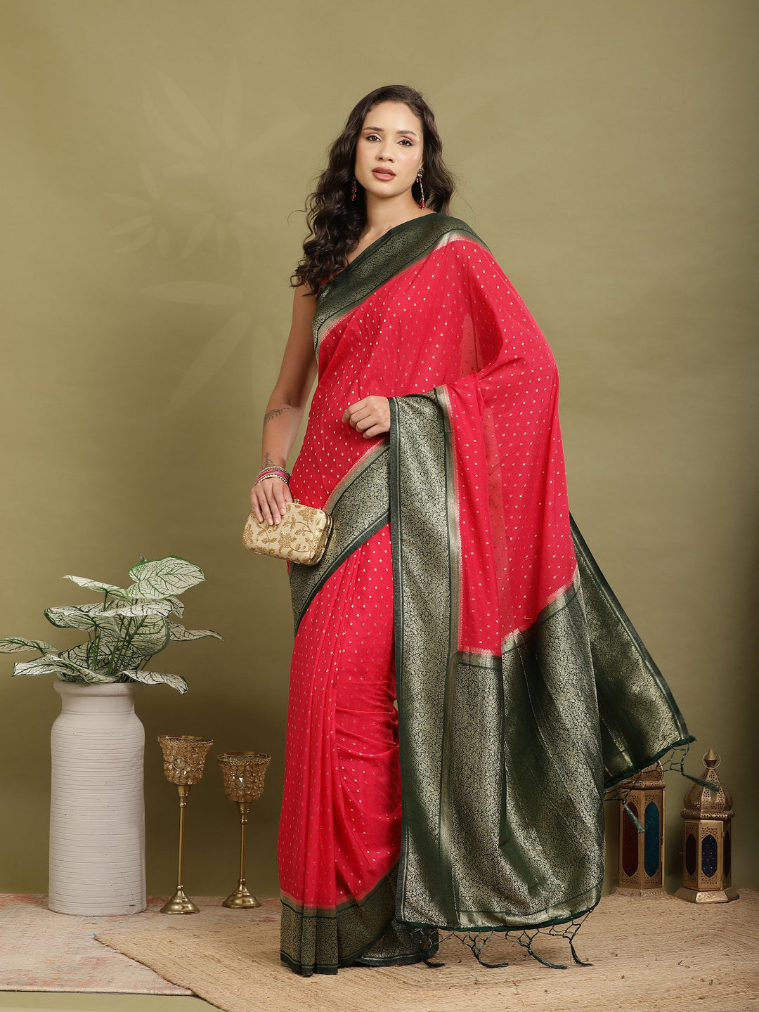 Zari Booti Woven  Crepe Saree