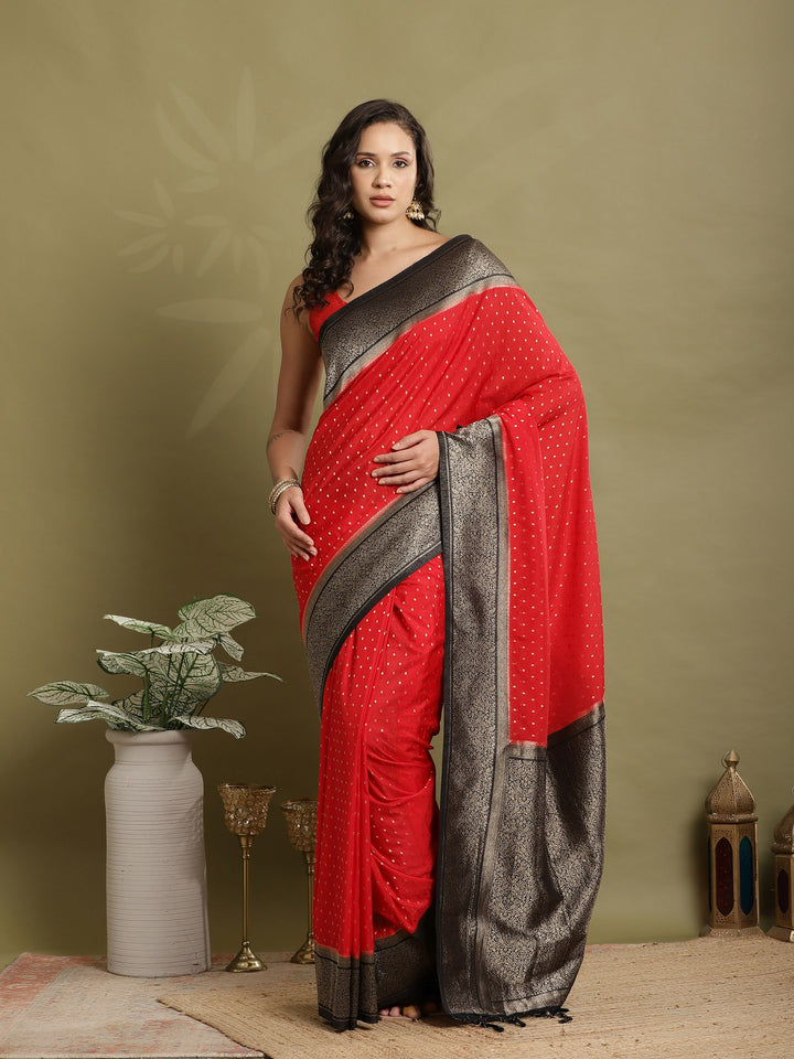 Polka Dot Woven Booti Crepe Saree