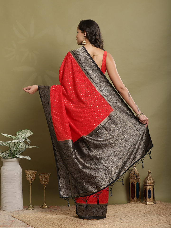 Polka Dot Woven Booti Crepe Saree