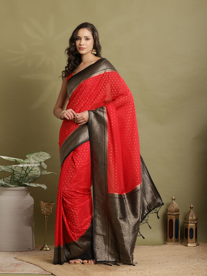 Polka Dot Woven Booti Crepe Saree
