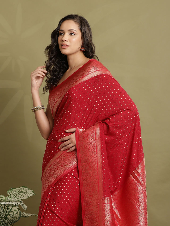 Polka Dot Woven Booti Crepe Saree
