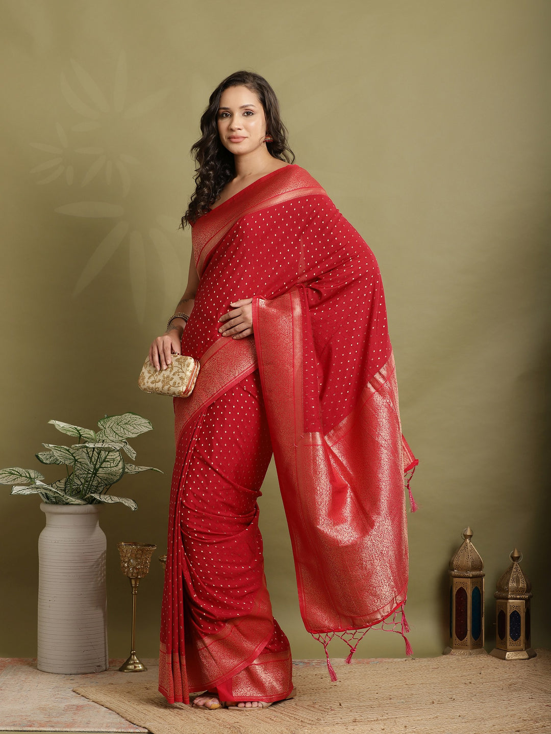 Polka Dot Woven Booti Crepe Saree