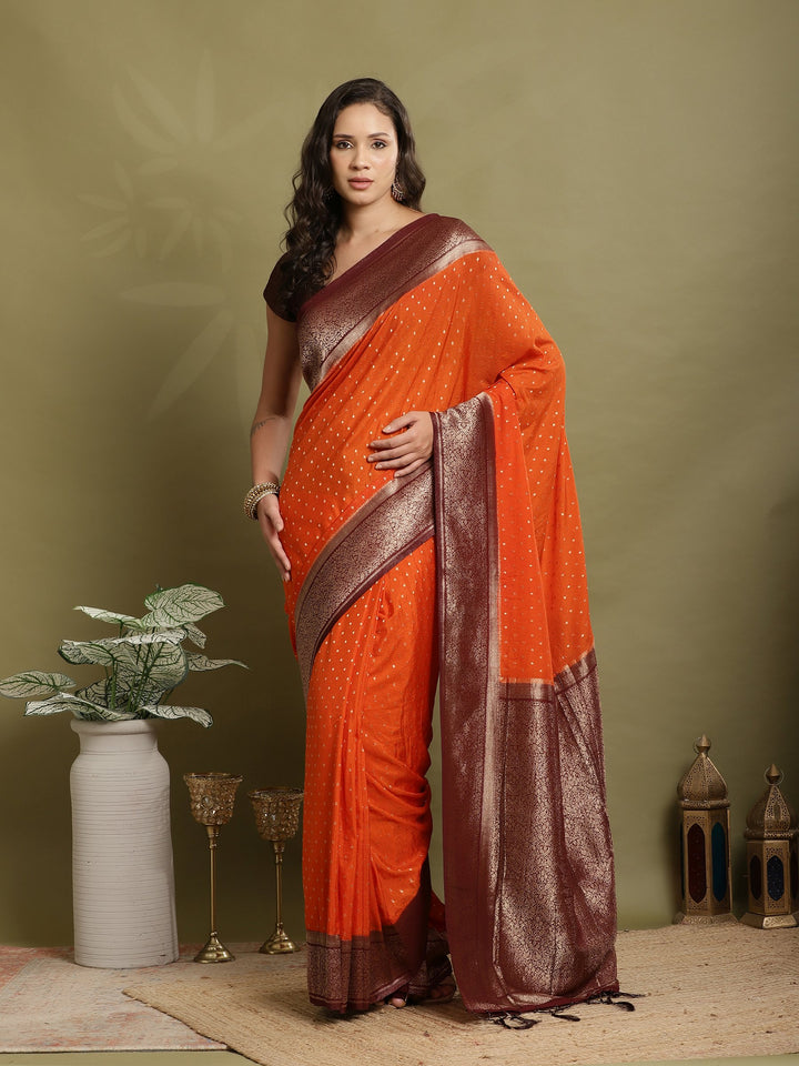 Polka Dot Woven Booti Crepe Saree