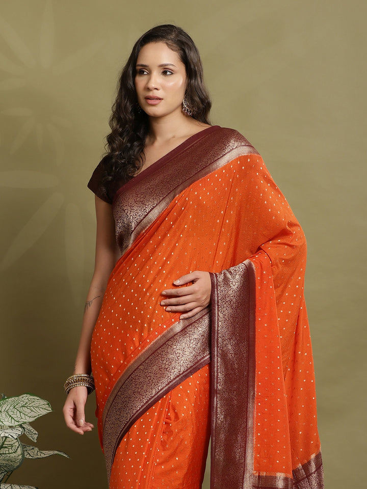 Polka Dot Woven Booti Crepe Saree