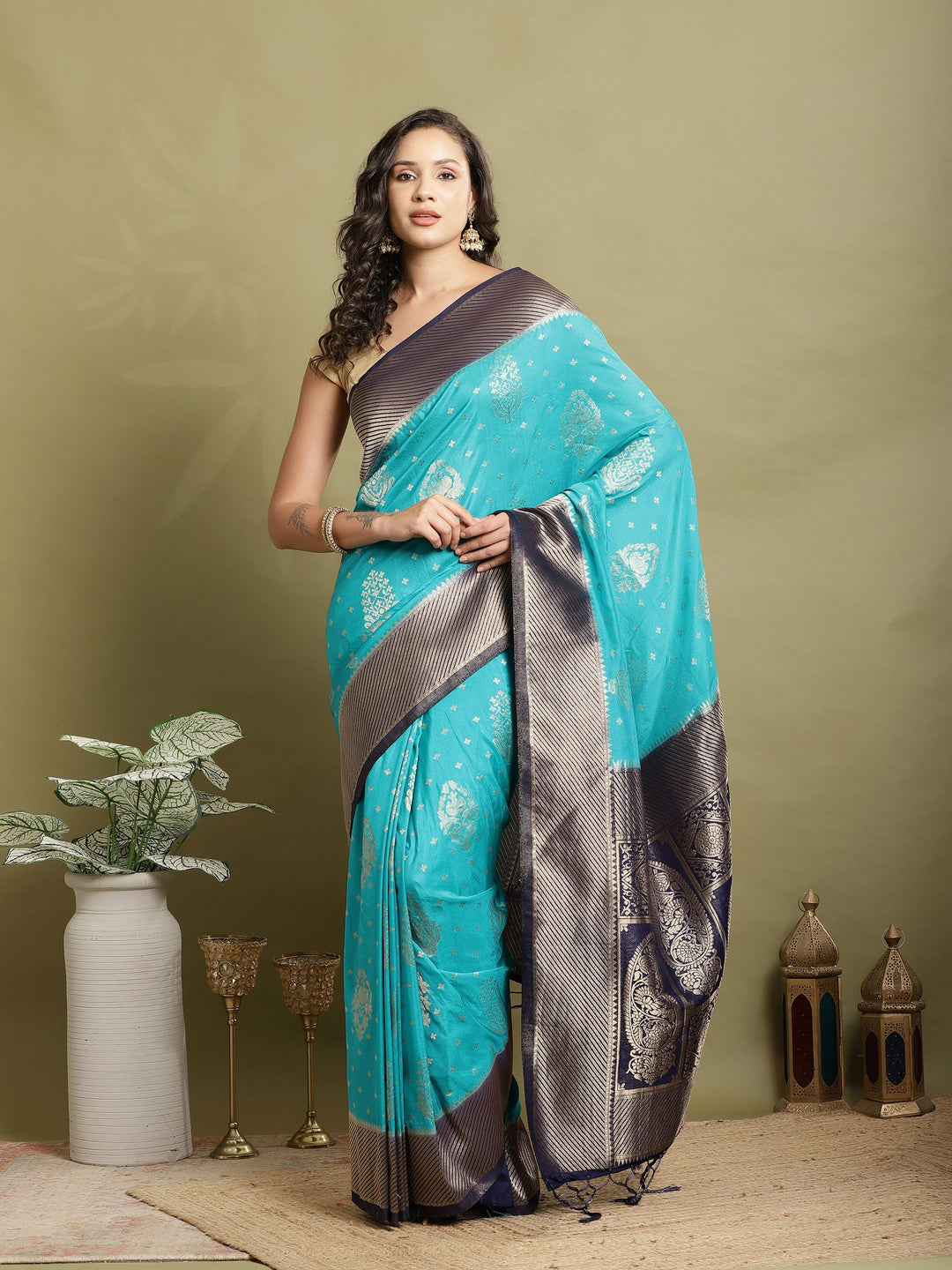 Zari Booti Woven  Crepe Saree